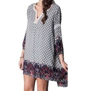 NWT Umgee Boho Geo Embroidered Tunic Mini Dress Cover Womens Size Small